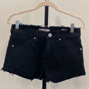 Black Denim High-Rise Moto Shorts